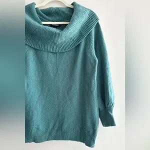 Express Teal Cowlneck Balloon Sleeve Sweater, Size Large thumbnail 4