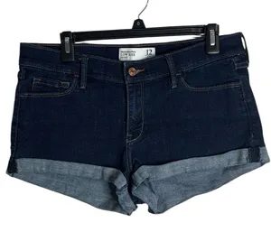 Abercrombie & Fitch Women’s Low Rise Jean Shorts Dark Wash Roll Cuffs Size 12 thumbnail 1