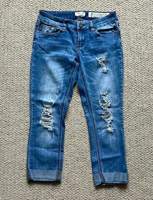 Indigo Rein Distressed Ankle Jeans in Blue thumbnail 1