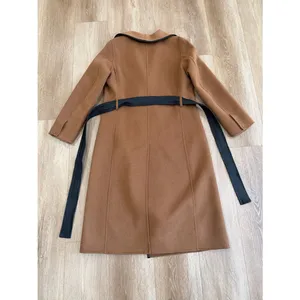 Tahari Wool Blend Faux Leather Trim Belted Coat Caramel Size Medium thumbnail 13