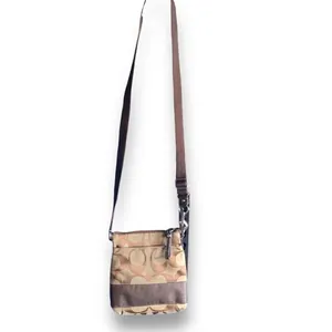 Coach Signature Monogram Canvas Crossbody Bag Brown Khaki Y2K Flat Messenger thumbnail 4