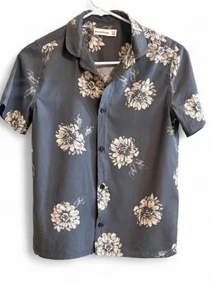 Abercrombie & Fitch Boy’s Short Sleeve Floral Shirt - Charcoal/Beige Sz 9 thumbnail 1