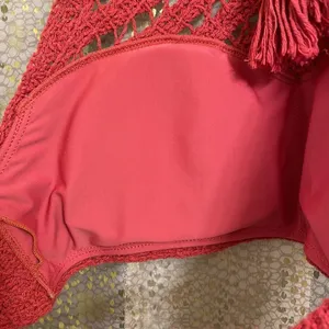 Crocheted burnt‎ rust orange high neck halter boho bikini swim top, size M/L thumbnail 7