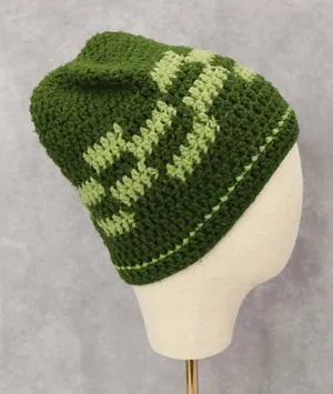 Green Cable Knit Y2K Vintage Hippy Cottage Boho Skater Bucket Beanie Cap‎ Hat thumbnail 1