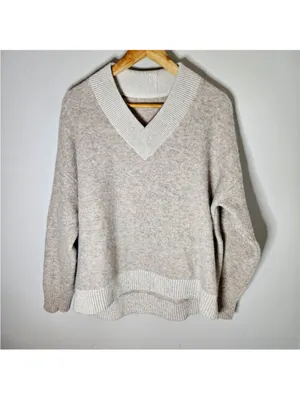 Lululemon Alpaca Wool-Blend V-Neck Sweater Heathered White Opal M thumbnail 2