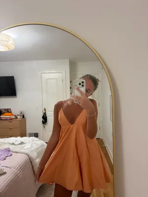 Zara orange and white striped dress thumbnail 3
