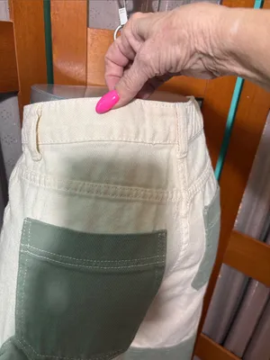 SHEIN Two-Tone Wide Leg Patchwork Pants in Olive Green and Cream thumbnail 9