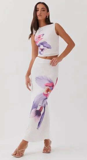 Peppermayo Waiting For Dawn White Floral Mesh Maxi Skirt Size 2 thumbnail 1