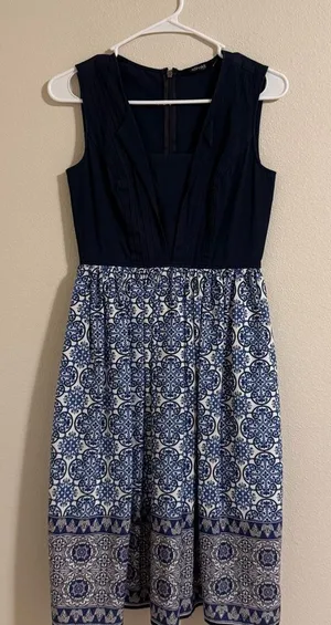eShakti Navy and White Midi Dress thumbnail 1