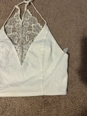 Free people White Lace Halter Crop Top thumbnail 4