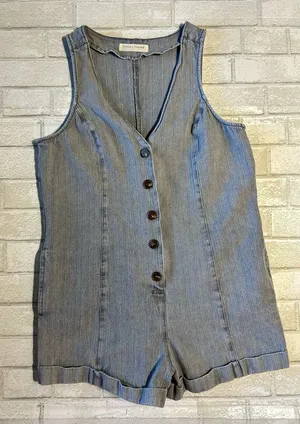 Stitch & Feather Light Blue Denim Romper Size L thumbnail 1