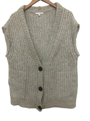 Lunya Chunky Wool Knit Button‑Front Vest Cardigan – Gray – XS/S thumbnail 1