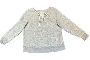 Old Navy Gray Lace Up Sweatshirt Large thumbnail 1