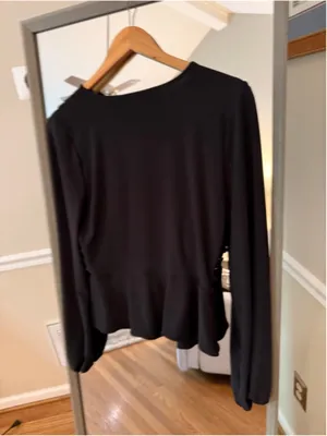 White House Black Market Black Peplum Blouse Size Small thumbnail 4