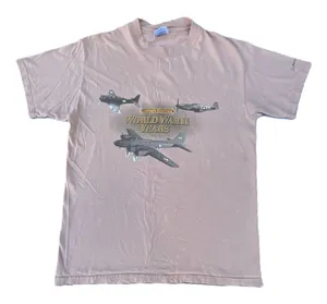 Hanes Vintage World War 2 Boeing Jets Military Aviation Graphic Tan T-shirt thumbnail 1