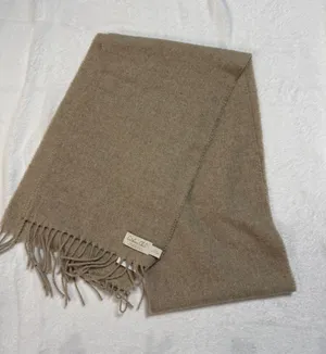 Cristina Chiti 100% Cashmere Scarf Made in Italy Taupe Beige 10x72 Fringe thumbnail 1