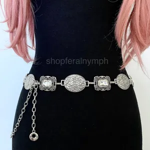 Silver Y2K Crystal Concho Medallion Chain Belt, Fits 24 to 46 Inches, X7GA1316 thumbnail 1