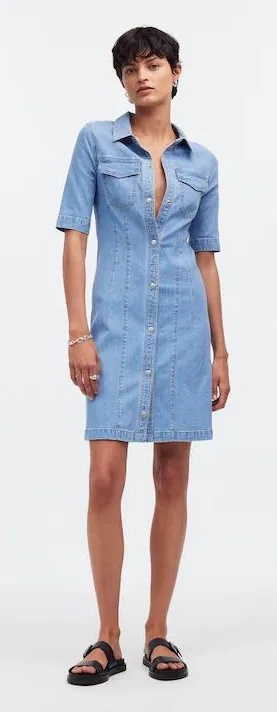Madewell Denim Seamed Mini Shirtdress Palermo Wash Short Sleeve Buttons Size 6 thumbnail 1