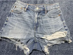 American Eagle Light Wash Distressed Denim Shorts thumbnail 1