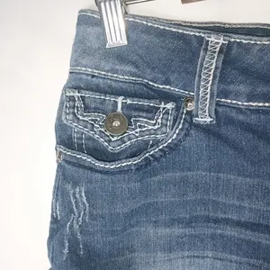 Vanity 32x2 Dark Wash Rivet Stitched Flap Pocket Jeans Short Shorts thumbnail 10