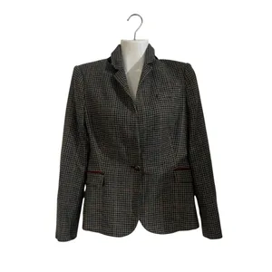 Zara Wool Blend Houndstooth Blazer Elbow Patch SZ M Business Classy Preppy Chic thumbnail 3
