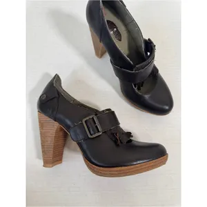 London Underground Brown Leather Mary Jane Heels Womens 8 Fringe Stacked Wood thumbnail 14