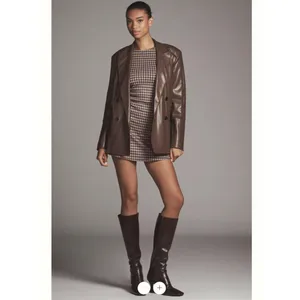 By Anthropologie Faux Leather Crochet-Stitch Blazer thumbnail 3