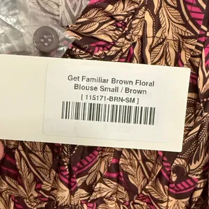 Strut & Bolt Get Familiar‎ Brown Floral Smocked Ruffle Neck Blouse Sz S NWT thumbnail 9