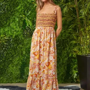 Davi & Dani Multi Smocked Bodice Geo‎ Ruffle Strappy Midi Dress thumbnail 8