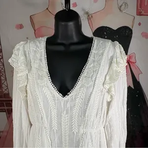 Free People White Embroidered Boho Mini Dress with Long Sleeves thumbnail 4
