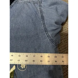 Snowman Jean Shirt Endless Design Women’s Medium Winter Tree Blue Button Down thumbnail 8