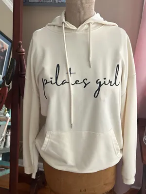 “Pilates Girl” Cream Hoodie Sweatshirt - Comfortable Women's Top | Size Large thumbnail 2