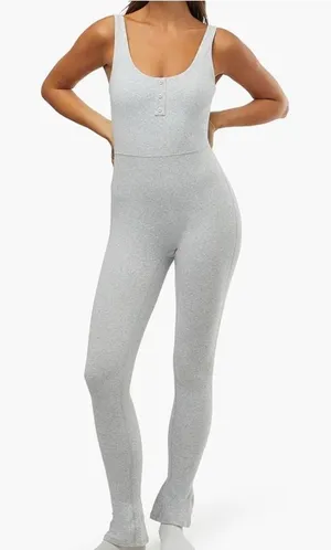 NEW WeWoreWhat Women's Size Small Gray Henley Flare Jumpsuit v6x thumbnail 1