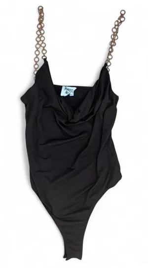 Princess Polly Black Cowl Bodysuit with Gold Chain Detail Size 8 thumbnail 1