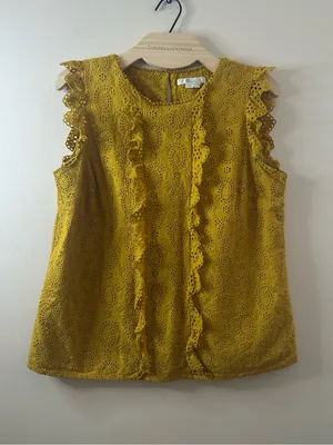 Boden Hallie Broderie Eyelet mustard yellow Sleeveless Top 10 thumbnail 4