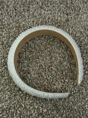 White Faceted Beaded Padded Headband Bridal Coquette Wedding Hair Accessory thumbnail 7