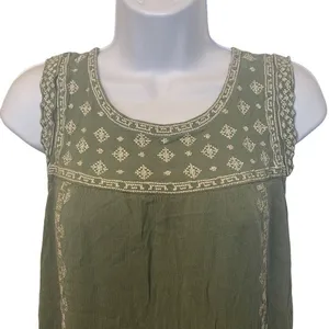 Alya EUC Green Embroidered Boho Sleeveless Tunic Dress Sz S thumbnail 2
