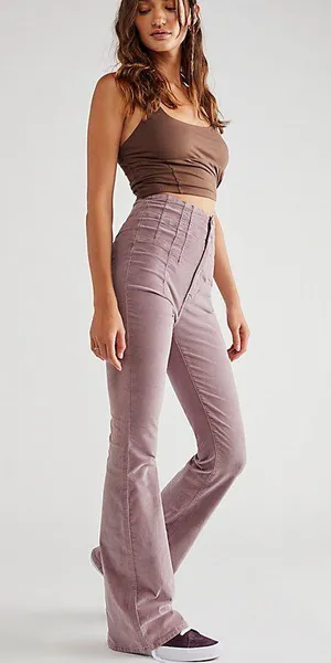 Jayce Cord High Rise Flare Pants In Mauve dusty rose FIG thumbnail 4