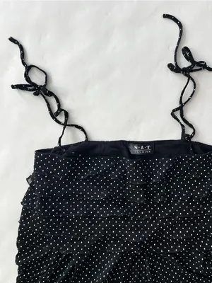 Vintage Y2K Black White Polka Dot Square Neck Cami Ruffle Tank Top XS / S thumbnail 2