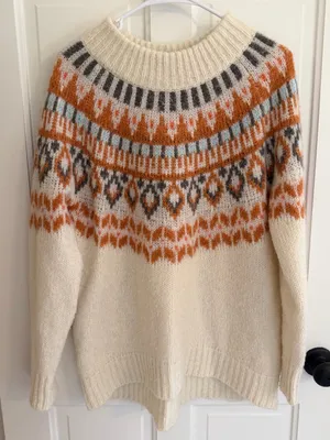 Aerie Fair Isle Nordic‎ Chunky Knit Sweater Cream Small Cozy Oversized thumbnail 1