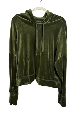 Offline by Aerie oversized pullover active hoodie velour olive green size XL thumbnail 1