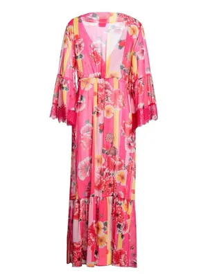 PEPITA Floral Pink & Yellow Lace-Trim Dressing Gown size 8 thumbnail 2