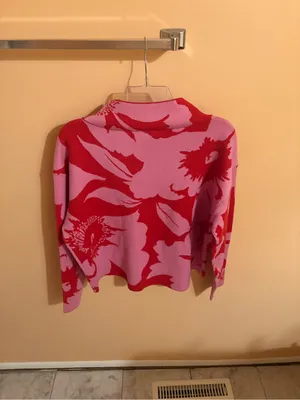 Anthropologie Maeve Cary Mockneck Pink & Red Floral Sweater thumbnail 5