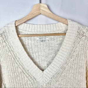American Eagle AEO Off White Knit V-Neck Sweater S‎ thumbnail 4