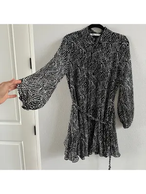 ZARA Woman Black/White Semi-sheer Printed Short Shirt Dress thumbnail 3