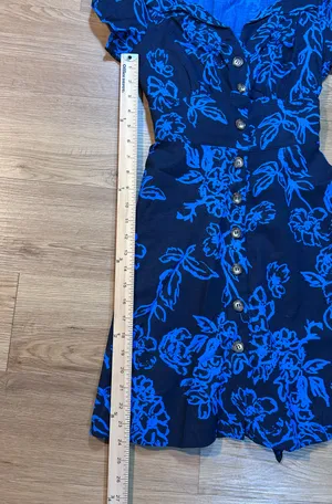 Free People 0 Blue Floral Linen Blend Button Front Tie Waist Dress Pockets thumbnail 9