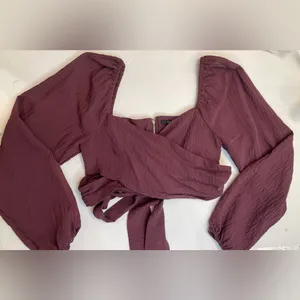 Forever 21 Women’s Wrap Around Surplice Deep Burgundy‎ Crop Top Size S thumbnail 3
