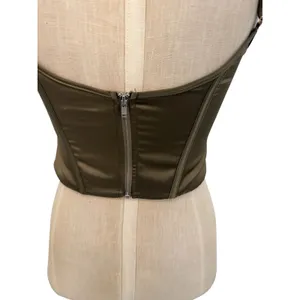 White Fox Olive Green Satin Corset Bustier Cami Top Adjustable Strap‎ Size XS thumbnail 6