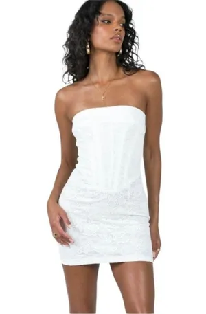 Princess Polly Brea Strapless Mini Dress Size 12 White Embroidered Lace Party thumbnail 2