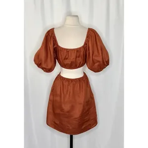 Revolve FAITHFULL THE BRAND‎ Almero Linen Dress Brown Plain Spice Party X-Small thumbnail 9